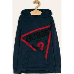 Guess Jeans - Bluza dziecięca 118-175 cm. Niebieskie bluzy dziewczęce Guess Jeans, z aplikacjami, z bawełny, bez rękawów, z kapturem. Za 259,90 zł.