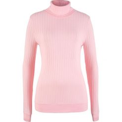 Shirt w prążek, z golfem bonprix pastelowy jasnoróżowy. Różowe bluzki damskie marki bonprix, w prążki, z golfem. Za 24,99 zł.