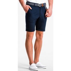 Krótkie spodenki męskie chino W230 - granatowe. Niebieskie spodenki i szorty męskie Ombre Clothing, s, bez wzorów, z poliesteru, eleganckie, krótkie. Za 39,00 zł.