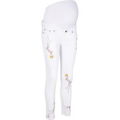Dżinsy ciążowe 7/8 SKINNY z haftem bonprix biały. Białe jeansy damskie bonprix, moda ciążowa. Za 79,99 zł.