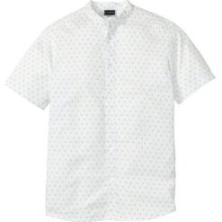 Koszula z krótkim rękawem i stójką Slim Fit bonprix biały z nadrukiem. Białe koszule męskie bonprix, xl, z nadrukiem, ze stójką, z krótkim rękawem. Za 59,99 zł.