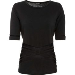 Shirt z siatkową wstawką, krótki rękaw bonprix czarny. Czarne t-shirty damskie bonprix, bez wzorów, z elastanu, z okrągłym kołnierzem. Za 54,99 zł.