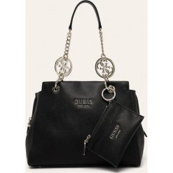 Guess Jeans - Torebka. Czarne torby damskie na zakupy Guess Jeans, z aplikacjami, z bawełny, bez dodatków. W wyprzedaży za 449,90 zł.