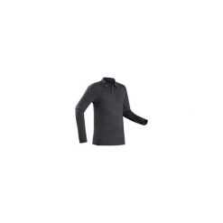 Koszulka Polo z długim rękawem - TRAVEL 500 merino - męska. Czarne koszulki męskie FORCLAZ, m, bez wzorów, z wełny, z długim rękawem. Za 159,99 zł.
