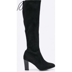 Tamaris - Kozaki. Czarne buty zimowe damskie Tamaris, z materiału, na obcasie. W wyprzedaży za 159,90 zł.