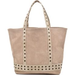 Shopper bag damskie: Skórzany shopper bag w kolorze szarobrązowym – 33 x 50 x 18 cm