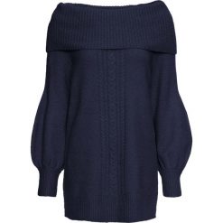 Sweter dzianinowy z szerokim golfem bonprix ciemnoniebieski. Niebieskie swetry damskie bonprix, z dzianiny. Za 99,99 zł.