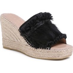 Espadryle EVA MINGE - EM-14-07-000735 601. Czarne espadryle damskie Eva Minge, z aplikacjami, ze skóry, bez obcasa, na obcasie. W wyprzedaży za 339,00 zł.
