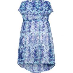 Sukienka plażowa z dekoltem bandeau bonprix niebiesko-turkusowy. Niebieskie sukienki damskie bonprix, na plażę, bez wzorów, bez kołnierzyka, bez rękawów. Za 59,99 zł.
