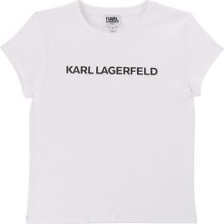 Karl Lagerfeld - T-shirt dziecięcy 156-162 cm. Żółte bluzki dziewczęce KARL LAGERFELD, z nadrukiem, z bawełny, z okrągłym kołnierzem, z krótkim rękawem, krótkie, bez kaptura. Za 169,90 zł.
