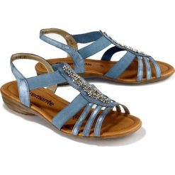 RIEKER REMONTE R3660-14 blue, sandały damskie. Niebieskie sandały damskie Rieker Remonte, bez wzorów, bez obcasa, bez zapięcia. Za 259,90 zł.