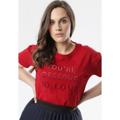 Bordowy T-shirt Saphalirea. Czerwone bluzki damskie Born2be, xl, bez wzorów, bez kołnierzyka, bez rękawów. W wyprzedaży za 44,99 zł.