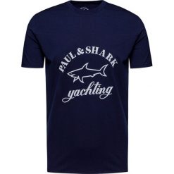 T-shirt PAUL&SHARK. Niebieskie t-shirty męskie Paul and Shark, z nadrukiem, z bawełny, z okrągłym kołnierzem. Za 600,00 zł.