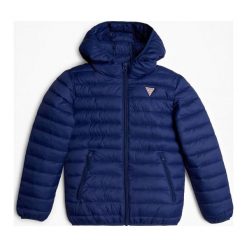 Pikowana Kurtka Z Logo. Niebieskie kurtki męskie Guess, bez wzorów, z poliesteru, klasyczne, długie, z kapturem. Za 299,00 zł.