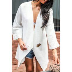 Kardigan GOLDA WHITE. Białe kamizelki damskie IVET, bez wzorów, z jeansu, eleganckie, bez kaptura. W wyprzedaży za 69,00 zł.
