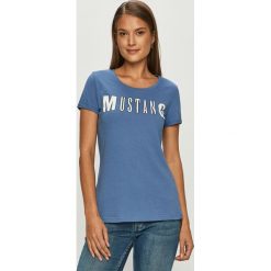 Mustang - T-shirt. Bluzki damskie Mustang, s, z nadrukiem, z bawełny, casualowe, z okrągłym kołnierzem, z krótkim rękawem. Za 69,90 zł.