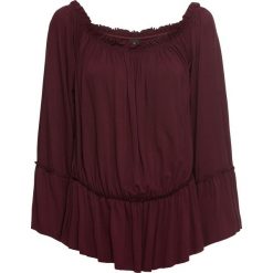 Shirt z dekoltem carmen bonprix bordowy. Czerwone koszulki damskie bonprix, bez wzorów, bez kołnierzyka, bez rękawów. Za 37,99 zł.