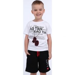 T-shirt chłopięcy z nadrukiem biały NDZ4489. Białe t-shirty chłopięce Fasardi, z nadrukiem, bez rękawów. Za 39,00 zł.