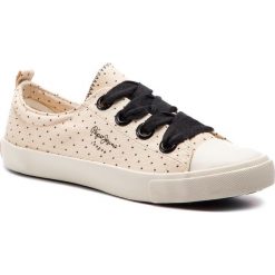 Trampki PEPE JEANS - Gery Spot PLS30834 Off White 803. Brązowe półbuty damskie Pepe Jeans, bez wzorów, z jeansu, bez zapięcia. W wyprzedaży za 179,00 zł.