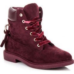 Bordowe workery wiązane wstążką KINLEY. Czerwone botki damskie marki Ideal Shoes, bez obcasa, bez zapięcia. Za 139,00 zł.