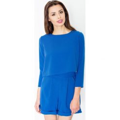 Niebieski Stylowy i Modny Kombinezon na Lato. Niebieskie kombinezony eleganckie marki Molly.pl, na lato, xl, z haftami, z dzianiny, z okrągłym kołnierzem, z krótkim rękawem, krótkie. Za 124,90 zł.