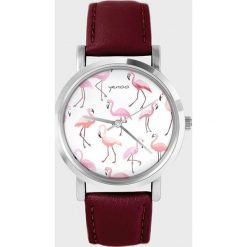Zegarki damskie: Zegarek – Flamingi – bordo, skórzany