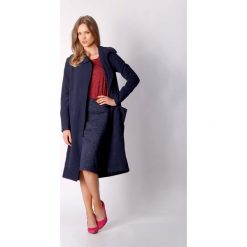 Granatowy Kopertowy Płaszcz z Dużymi Kieszeniami. Niebieskie kurtki damskie Molly.pl, s, bez wzorów, eleganckie, długie, bez kaptura. Za 246,90 zł.