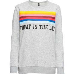 Bluza dresowa bonprix szary melanż z nadrukiem. Szare bluzy rozpinane damskie bonprix, melanż, z dresówki. Za 74,99 zł.