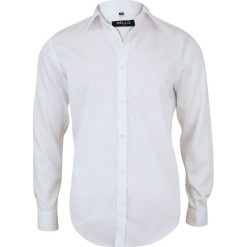 Bawełniana Biała Elegancka Koszula - BELLO - Taliowana, Długi Rękaw KSDWBELLOBS015. Białe koszule męskie Bello, bez wzorów, z bawełny, eleganckie, bez kołnierzyka, z długim rękawem. Za 129,00 zł.
