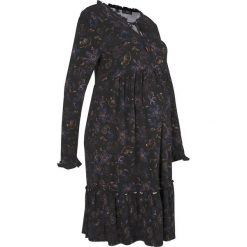 Sukienka ciążowa shirtowa bonprix antracytowy z nadrukiem. Szare sukienki damskie marki bonprix, z nadrukiem, z okrągłym kołnierzem, moda ciążowa, bez rękawów. Za 69,99 zł.