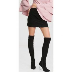 Czarne Kozaki Clean Diamond. Czarne buty zimowe damskie other, z materiału, z okrągłym noskiem, na wysokim obcasie, na obcasie. Za 189,99 zł.