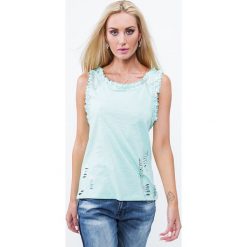 Bluzka z agrafkami miętowa ZZ1095. Zielone bluzki damskie Fasardi, s, bez wzorów, bez kołnierzyka, bez rękawów. Za 39,00 zł.