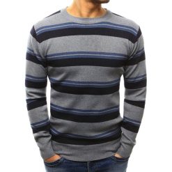 Swetry klasyczne męskie: Sweter męski w paski szary (wx1014)