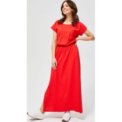 Sukienka bawełniana typu maxi. Czerwone sukienki damskie Moodo, na co dzień, xl, bez wzorów, z bawełny, z okrągłym kołnierzem, bez rękawów, maxi. Za 44,99 zł.