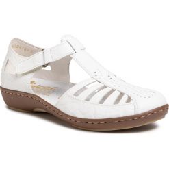 Sandały RIEKER - 45865-80 Weiss. Białe klapki damskie Rieker, bez wzorów, ze skóry, bez obcasa. Za 269,00 zł.