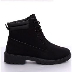 Timberki damskie czarne W-3033 Black. Czarne botki damskie ButyModne, ze skóry ekologicznej, bez obcasa, na sznurówki. W wyprzedaży za 87,21 zł.