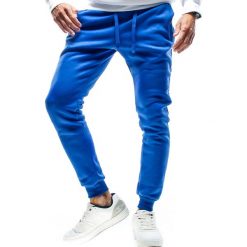 Spodnie męskie dresowe niebieskie Recea. Niebieskie spodnie męskie Recea, na co dzień, xl, bez wzorów, z bawełny, klasyczne. Za 49,99 zł.