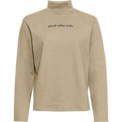 Bluza "Good vibes" bonprix matowy zielono-beżowo-szary z nadrukiem. Brązowe bluzy damskie bonprix, z nadrukiem, bez rękawów, bez kaptura. Za 64,99 zł.