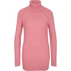 Sweter z golfem bonprix dymny różowy. Różowe swetry damskie bonprix, bez wzorów, bez rękawów, bez kaptura. Za 37,99 zł.