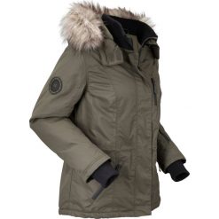 Kurtka outdoorowa na polarowej podszewce, watowana bonprix ciemnooliwkowy. Zielone kurtki damskie bonprix, s, bez wzorów, z polaru. Za 269,99 zł.