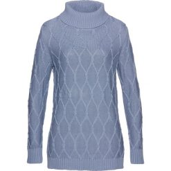 Sweter dzianinowy w warkocze bonprix matowy niebieski. Niebieskie swetry damskie bonprix, bez wzorów, z dzianiny, bez rękawów, bez kaptura. Za 99,99 zł.