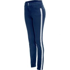 Dżinsy SKINNY z lampasami bonprix ciemnoniebiesko-srebrny. Niebieskie jeansy damskie bonprix, z jeansu. Za 99,99 zł.