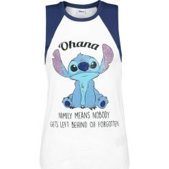 Lilo & Stitch Ohana Top damski biały/ciemnoniebieski. Niebieskie bluzki damskie marki Lilo & Stitch, xl, bez wzorów, bez kołnierzyka, bez rękawów. Za 99,90 zł.