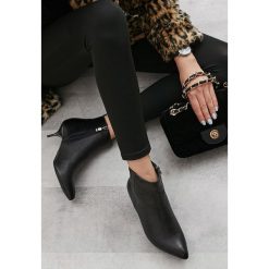 Czarne Botki Metallic. Czarne botki damskie na obcasie vices, na jesień, z materiału, ze szpiczastym noskiem, na wysokim obcasie, na zamek. Za 119,99 zł.