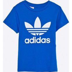 Adidas Originals - T-shirt dziecięcy 128-164 cm. Białe t-shirty męskie marki adidas Originals, z nadrukiem, z bawełny, z okrągłym kołnierzem. W wyprzedaży za 89,90 zł.