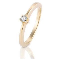 Zjawiskowy Pierścionek Złoty - złoto 585, Brylant 0,15ct. Żółte pierścionki damskie W.KRUK, z brylantem, złote. Za 2490,00 zł.