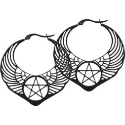 Kolczyki damskie: Wildcat Winged Pentagram Kolczyki czarny