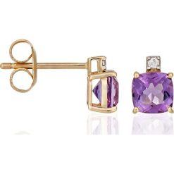 Złote kolczyki-wkrętki z diamentami i ametystami. Żółte kolczyki damskie Diamond & Co, z ametystem, złote. W wyprzedaży za 461,95 zł.