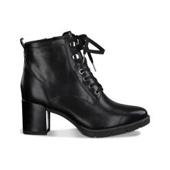 Tamaris Botki Czarny female czarny 36. Czarne botki damskie Tamaris, ze skóry, na wysokim obcasie, na obcasie, na sznurówki. Za 399,00 zł.