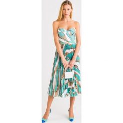 SUKIENKA elisabetta franchi. Żółte sukienki damskie Elisabetta Franchi, na imprezę, w paski, z materiału, eleganckie, z włoskim kołnierzykiem, bez rękawów, midi, rozkloszowane. Za 2269,00 zł.
